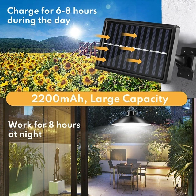 Lampada Illuminazione Nera Giardino Ciondolo Giardino Luce A Sospensione Alimentato Solare LED 2 Teste 8