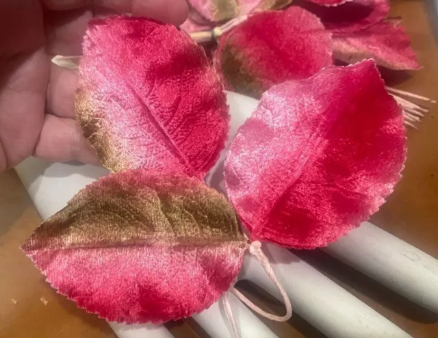 vintage millinery 1940s velvet leaves pink moss 1 tri leaf spray Japan