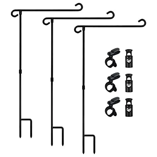 Garden Flag Stand Holder Pole Easy to Install Strong Sturdy Wrought Iron Fits...