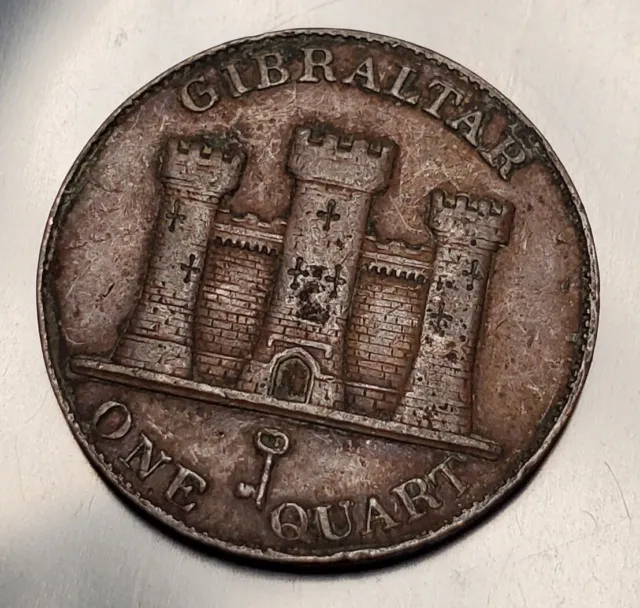 1842 Gibraltar 1 Quart Copper Coin