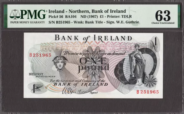 Northern Ireland One Pound ND (1967) Pick-56 CH UNC PMG 63