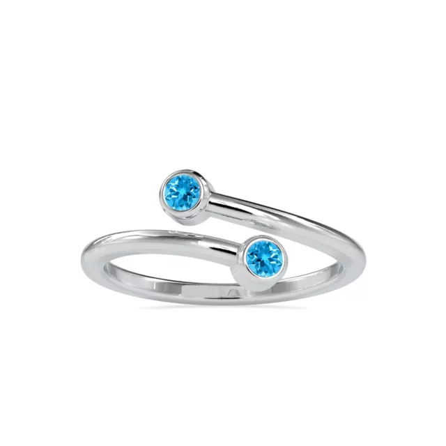 Open Swiss Blue Topaz Bypass Statement Ring In 14K White Gold (0.15 Ctw)