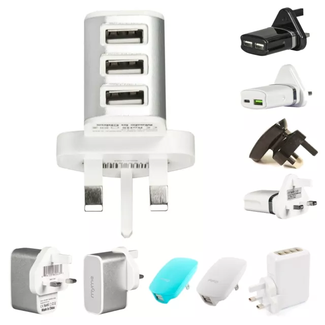 USB Home Charger Mains 3 Pin UK Wall Plug Adapter Charging for Phones FIFO 3