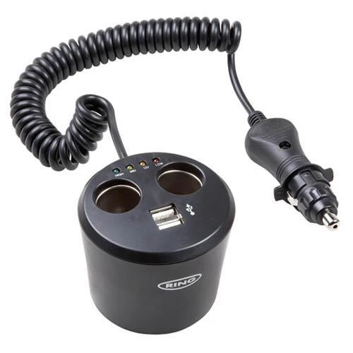 Double Prise Allume-Cigare avec 2 Prises USB et cable 50cm - format gobelet - 10