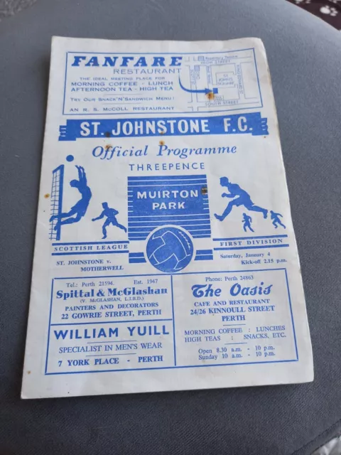 St Johnstone Fc V Mothewell 1St Div 4/1 /19/1964 League Game -Gc Has Some R/Mark