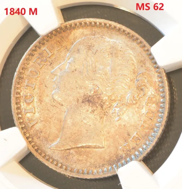 1840 (M) INDIA 1/4 Rupee Silver Coin NGC MS 62