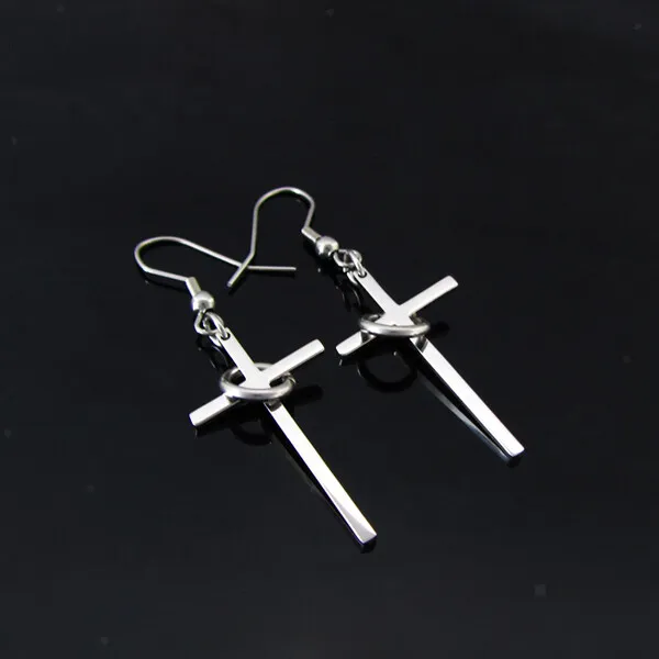 1 Paar Edelstahl Kreuz Ohrringe Ohrschmuck mit  Einfacher Stil Silber Farbe