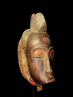 Vintage Hand-Carved Wooden African The tribal Baoulé Yahoure Mask-2989