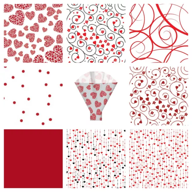 Red Cellophane Wrapping Gift Paper Wedding Valentine's Hampers Wrap Heart Swirls