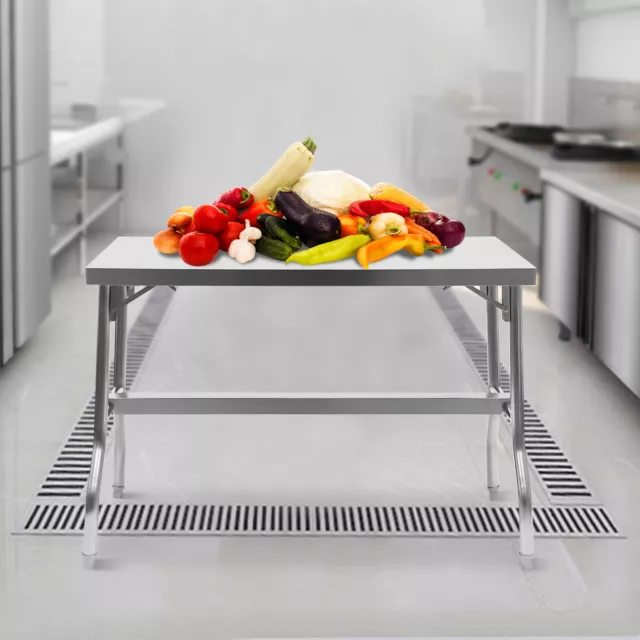 Foldable Kitchen Table Stainless Steel Work Table Food Preparation Stand 48"x24"