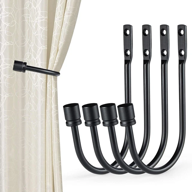 Toresper Curtain Holdbacks, 4PCS U Shaped Hook Wall Mounted Tassel Curtain Tieba