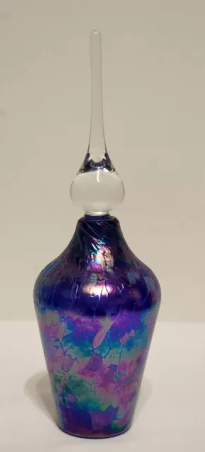 Roger Vines Iridescent Art Glass Perfume Bottle Purple Blue Green Signed Vintage