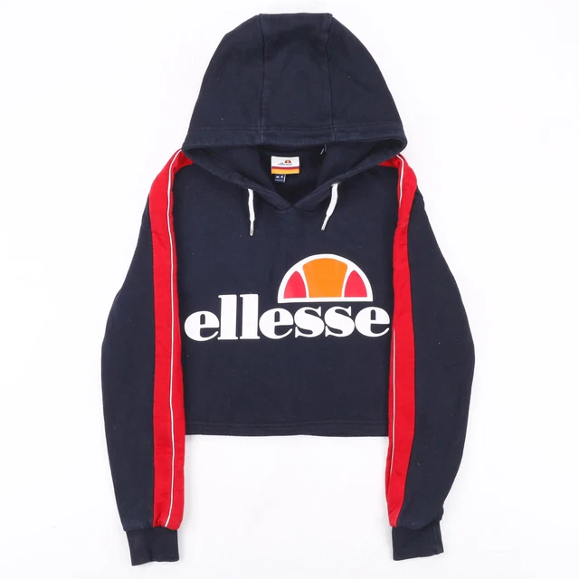 Felpa con cappuccio ELLESSE donna tagliata pullover blu semplice grande logo XS