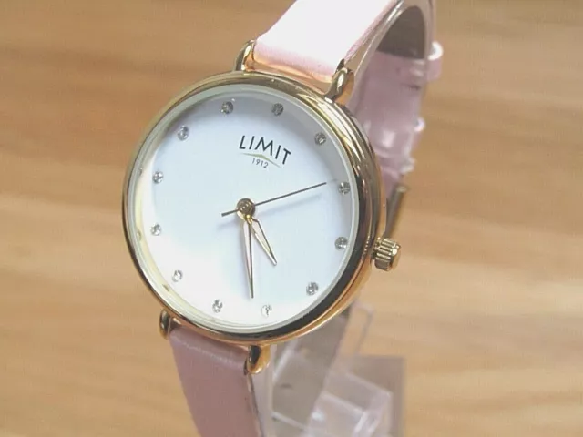 Nuevo Mujer Limit Reloj Esfera Blanca Cristal Hora Marcadores Rosa Polipiel Tira
