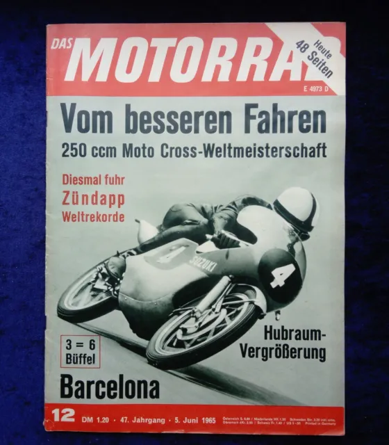 Motorrad 12/1965, Zündapp Weltrekorde, GP Spanien in Barcelona,