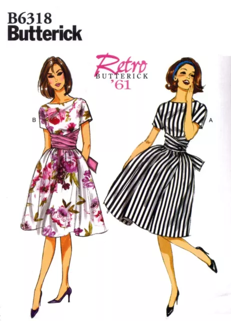 Butterick 6318  Misses' Vintage 60s Retro Tie Waist Dress Skirt Sewing Pattern