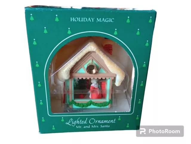 Hallmark Holiday Magic Mr & Mrs Santa Claus Lighted Christmas Tree Ornaments