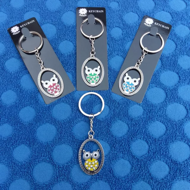 Owl Diamante Keyring Metal Key Chain Charm Keychain Key Ring Car House Keys