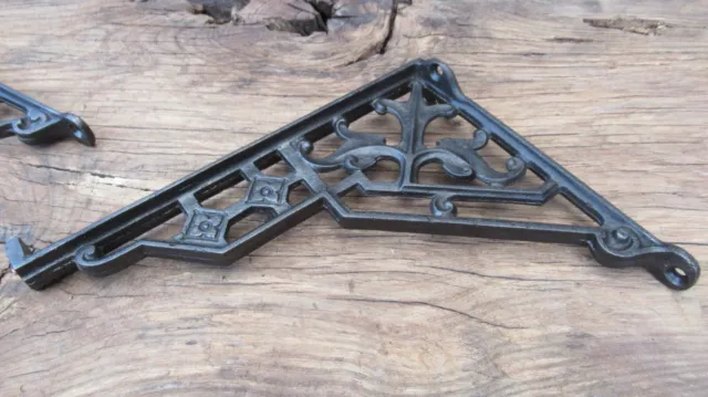 10 1/2" Antique Ornate Cast Iron Wall Brackets - Dated 1900 2
