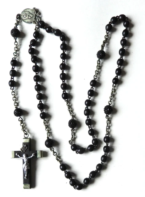 Chapelet Ancien En Pierre Caramel - Croix Jésus Et Vierge Plaqué Or - N°36ABC