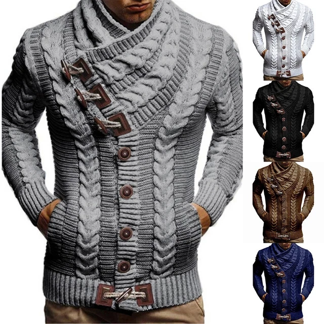 Pull d'hiver à capuche tricoté élégant pour hommes cardigan à col roulé