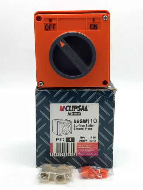 Clipsal 56SW110 Surface Switch 1 Pole 10A 250V 50Hz IP66 Series 56 Resistant Ora