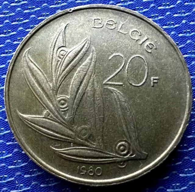 1980 Belgium 20 Francs Coin AU UNC       #ZK24