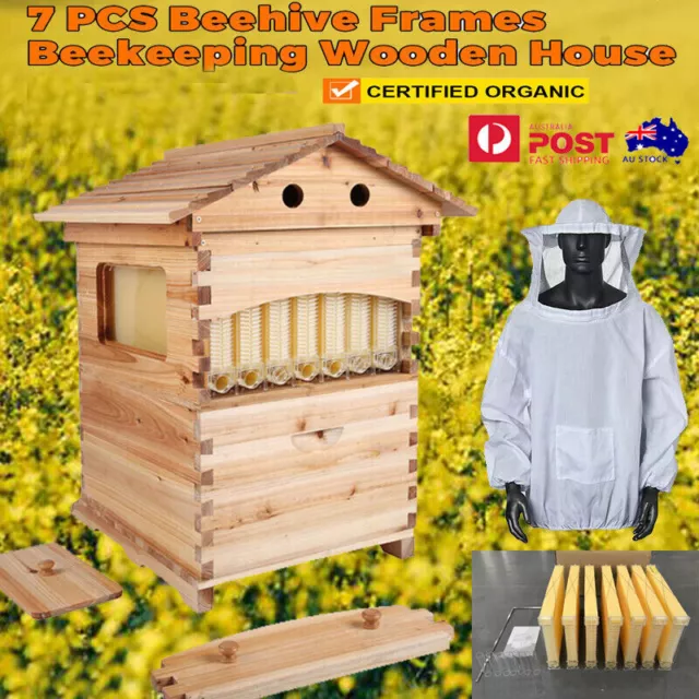 Wooden Beekeeping Beehive House Boxes 7PCS Upgraded Auto Bee Comb Hive Frames AU