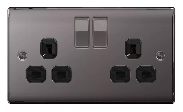 5 x BG Nexus Metal NBN22B - BLACK NICKEL Chrome Double Plug Socket 2 Gang 13A