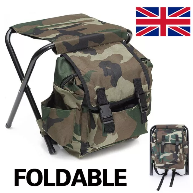 2in1 Oxford Fishing Tackle Backpack Bag Camping Foldable Stool Seat Chair Set