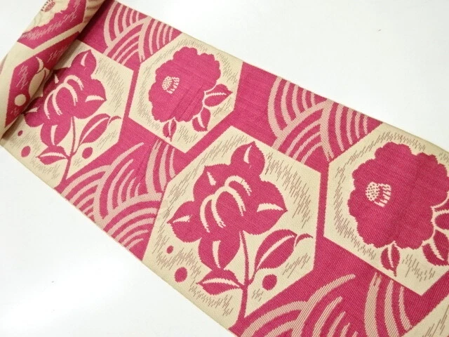 81886# Japanese Kimono / Bolt For Hassun Obi / Woven Floral Plants & Kikko P