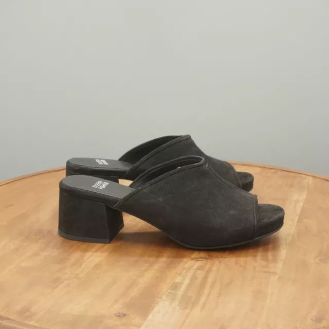 Eileen Fisher Womens Fala Sandals Slides Block Heel Black Nubuck Leather Sz 8.5