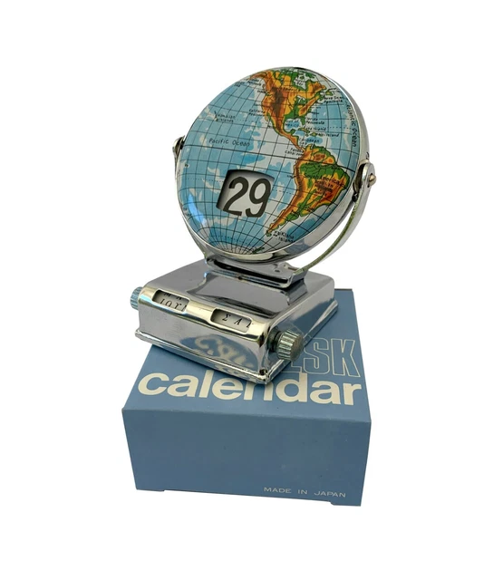VINTAGE DESK CALENDAR, World Globe, Flip Numbers, Antique calendar