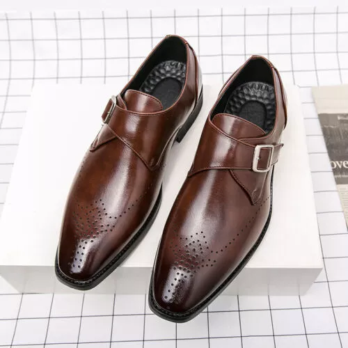 Men's Handmade Black Leather Monk Strap Oxford Dress Shoes Wedding Party Formal