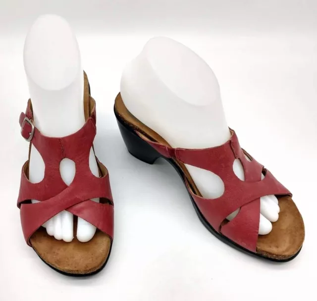 Dansko Kai Women Size 7.5 Red Cross Leather Buckle Slip On Slide Open Toe Sandal