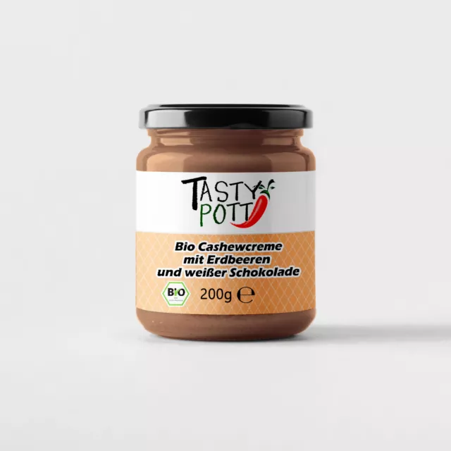 65,75 €/kg Tasty Pott crema anacardi biologici con fragole e cioccolato bianco 200 g bicchiere