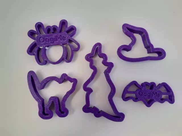 X5 Purple Halloween Cookie Cutters Witch Cat Spider Bat And Hat