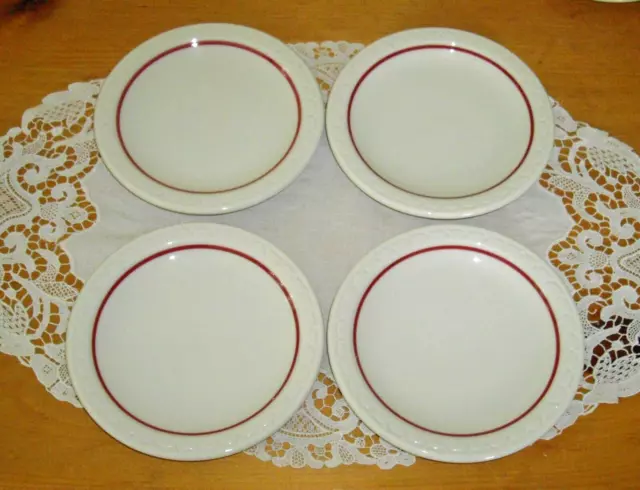 Vintage Syracuse China Railroad  CARDINAL RED LINE Econo-Rim 5" Plates ~Set of 4