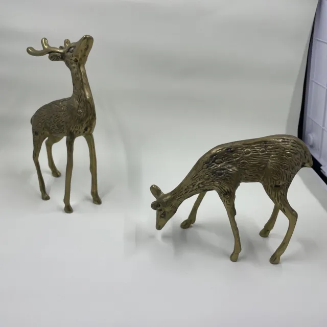 Vintage Pair of Solid Brass Deer, Buck and Doe Mid Century Modern
