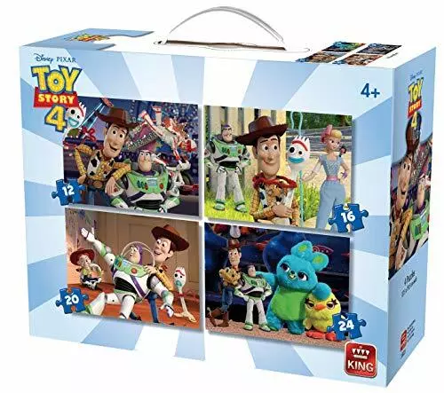 KING 55823 4 in 1 Disney Toy Story 4 Puzzle-in Koffer, blauer Karton
