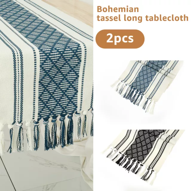 2Pcs Table Runner with Tassels 13.3×72in Woven Table Cover Runner haGBm