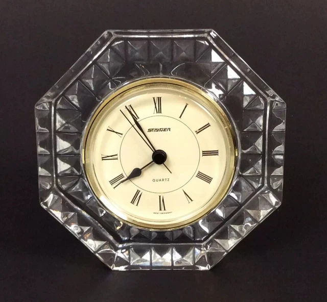 Crystal Quartz Desk Clock Staiger West Germany Octagonal Analog Roman Numerals