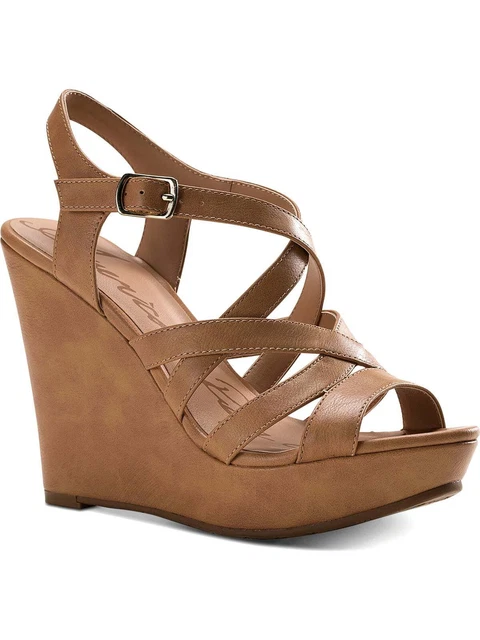 American Rag Women's Arielle Faux Leather Strappy Wedges Brown Size 8.5 M