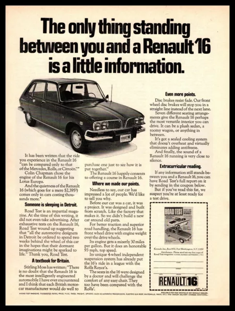 1970 Renault 16 4-Door Sedan $2,395 Road Test Magazine Offer Vintage Print Ad