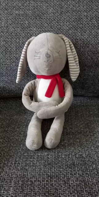 C3  Doudou Peluche Lapin Obaibi Okaidi Blanc Gris Raye Rouge