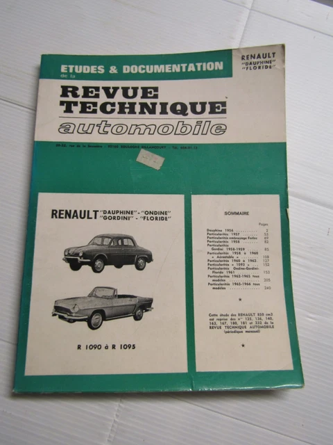 REVUE TECHNIQUE RENAULT DAUPHINE ONDINE GORDINI FLORIDE 850 1093