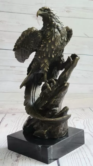 Western Art Copper Bronze Eagle Hawk Bird Figurine Sculpture Marble Base Figure