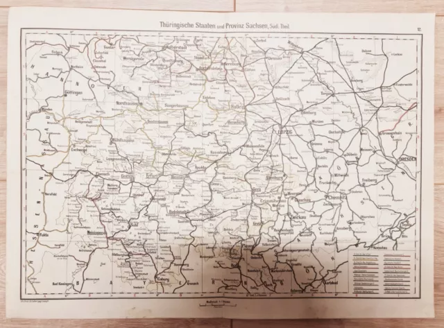 Eisenbahnen Landkarte map 1892: Thüringische Sta Provinz Sachsen, Südlicher Teil