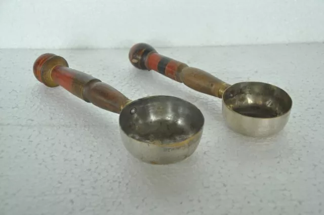 2 PC Vintage Ottone & IN Legno Fatto a Mano Solido Cucchiai/Utensile da Cucina,