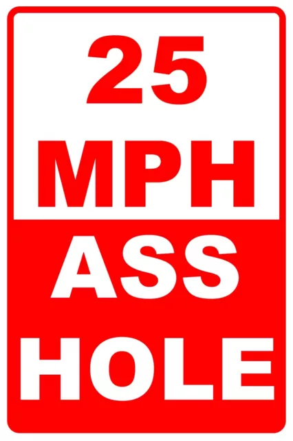 25 MPH Ass Hole Speed Limit Sign Slow Down Novelty Decor Aluminum Metal Sign